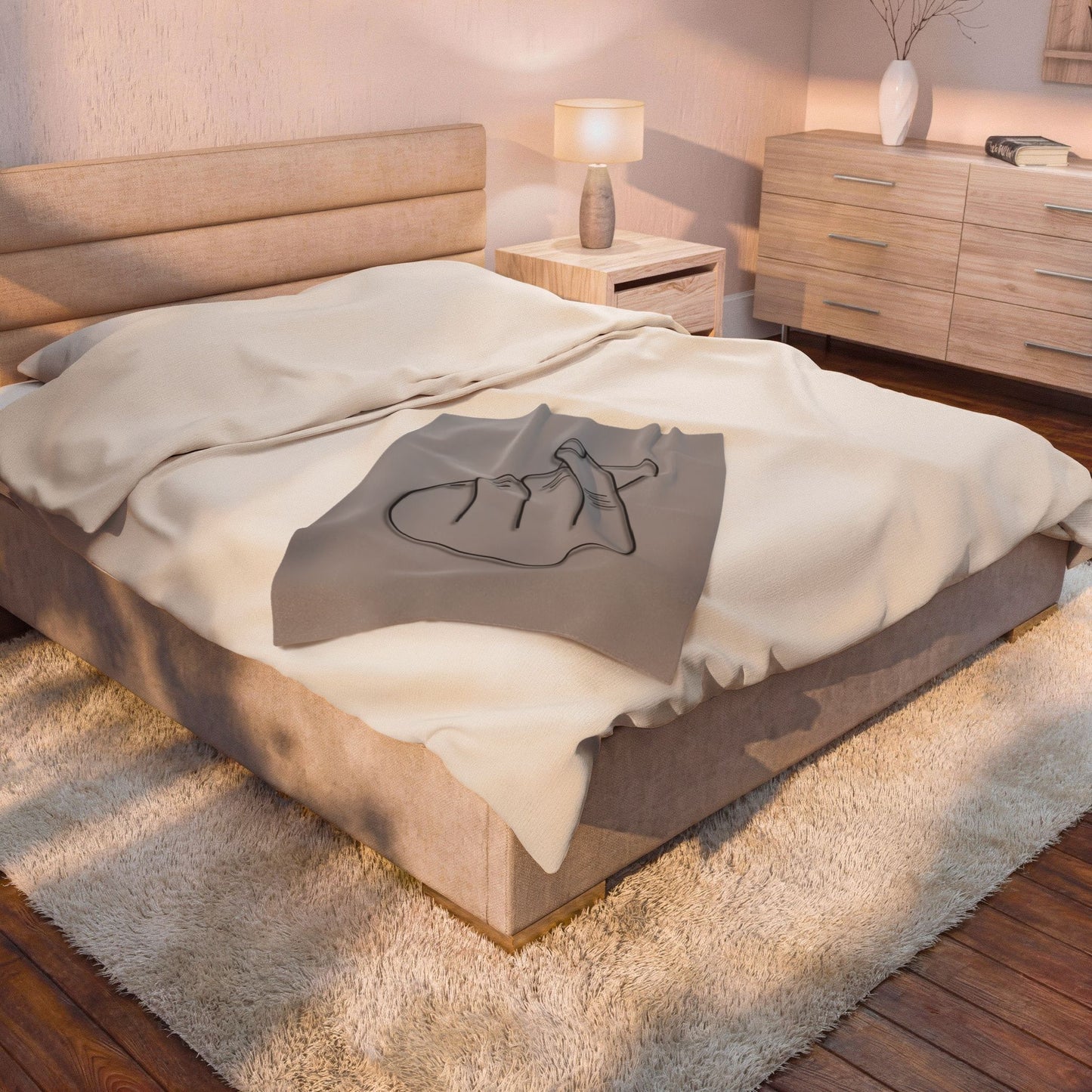 Velveteen plush blanket with heart gesture print, cozy all-over design ideal for home decor or gift-giving.