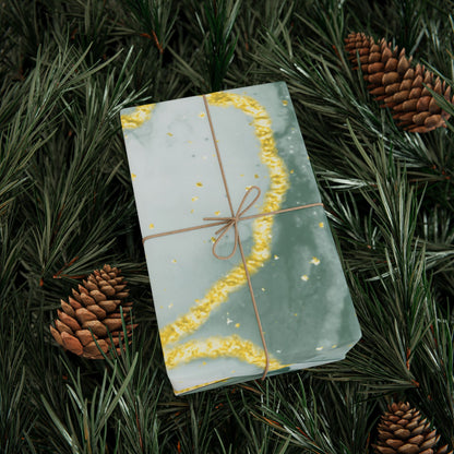 Marble Swirl Wrapping Paper Roll — Pink, Green & Gold Abstract Gift Wrap