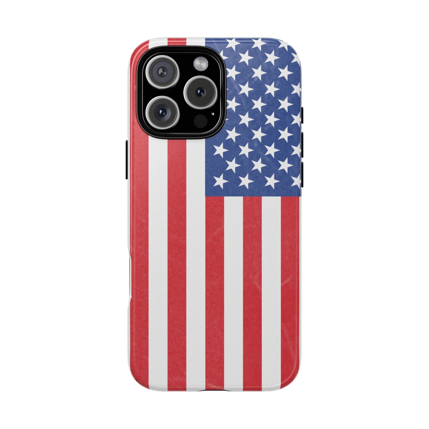 Durable American flag phone case for iPhone featuring patriotic design, made by Printify, offering protection and style.