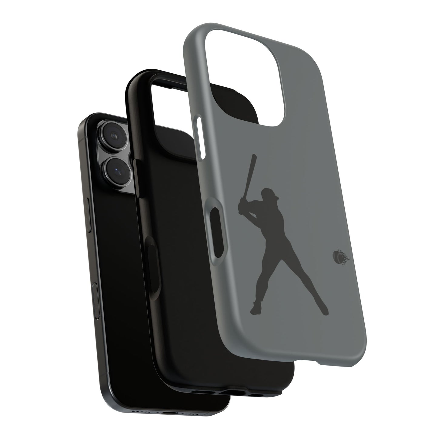Black iPhone case with a white baseball silhouette design, protective sporty Printify phone cover for iPhone.