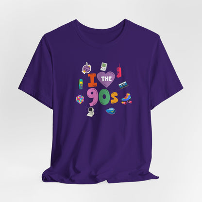 I  Love the 90's Short Sleeve Tee - Retro Graphic Tee, Vintage Style Shirt, Perfect for Casual Outings, 90s Nostalgia Apparel