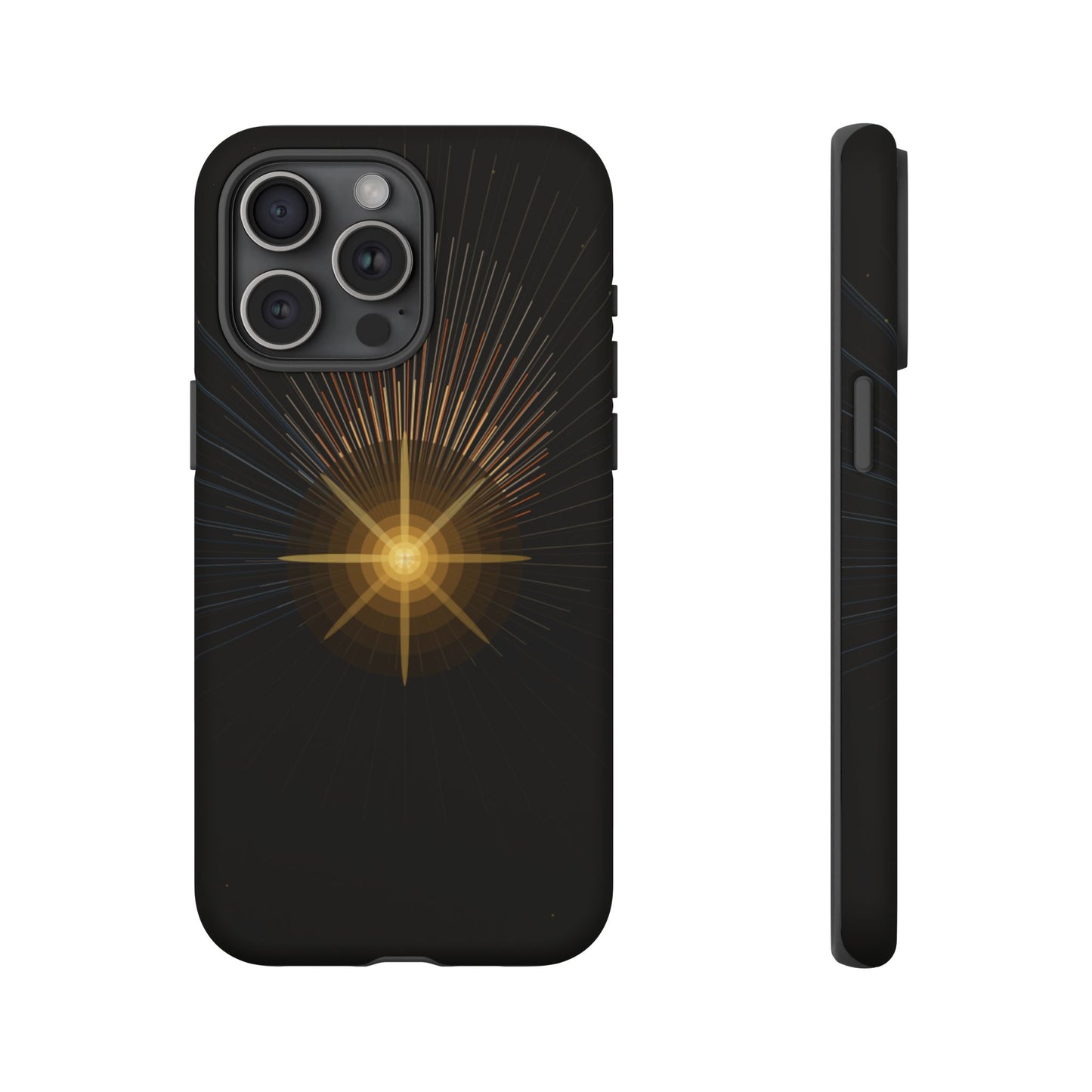 Tough Cases - Radiant Star Phone Case, Protective Black Shockproof Cover with Golden Light Design