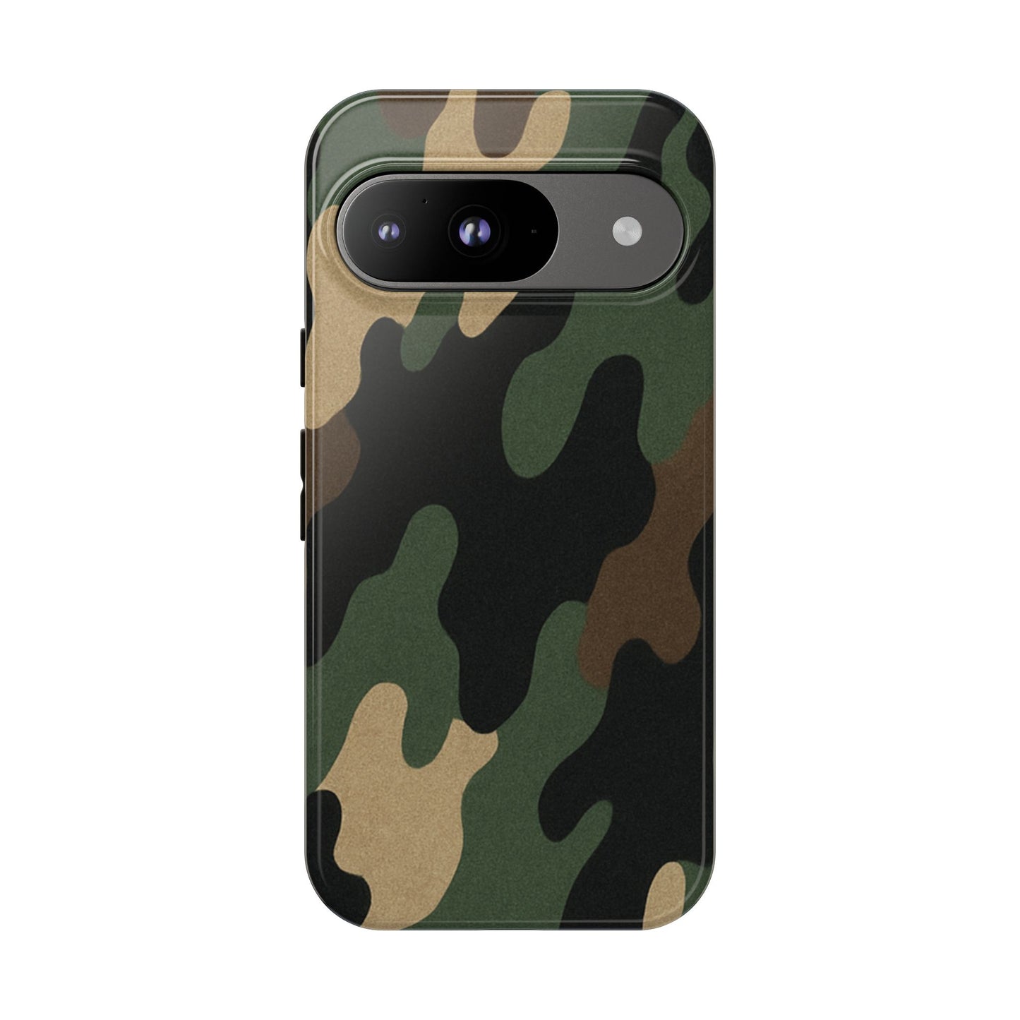 Military green camo tough phone case by Printify, rugged protective cover designed for durability and style.