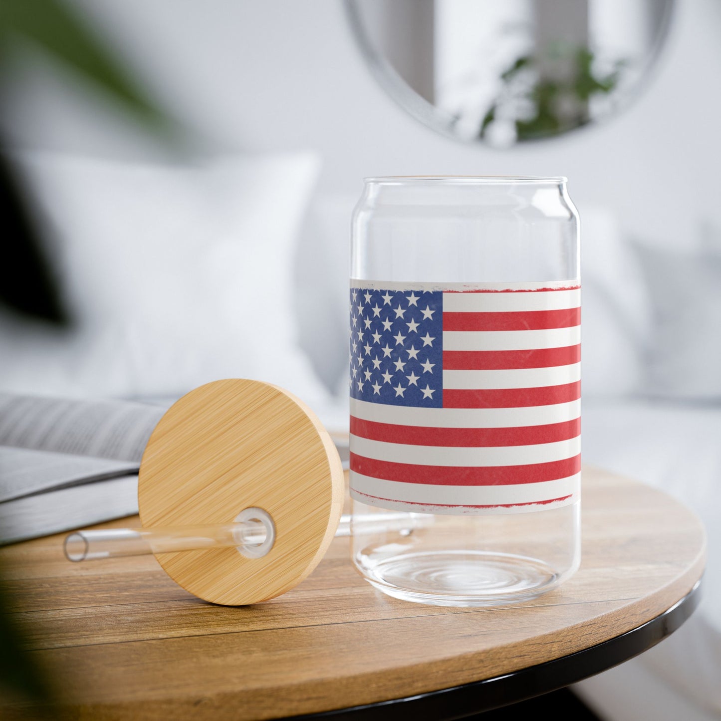 American Flag Sipper Glass — 16oz Patriotic Drink Tumbler with Straw