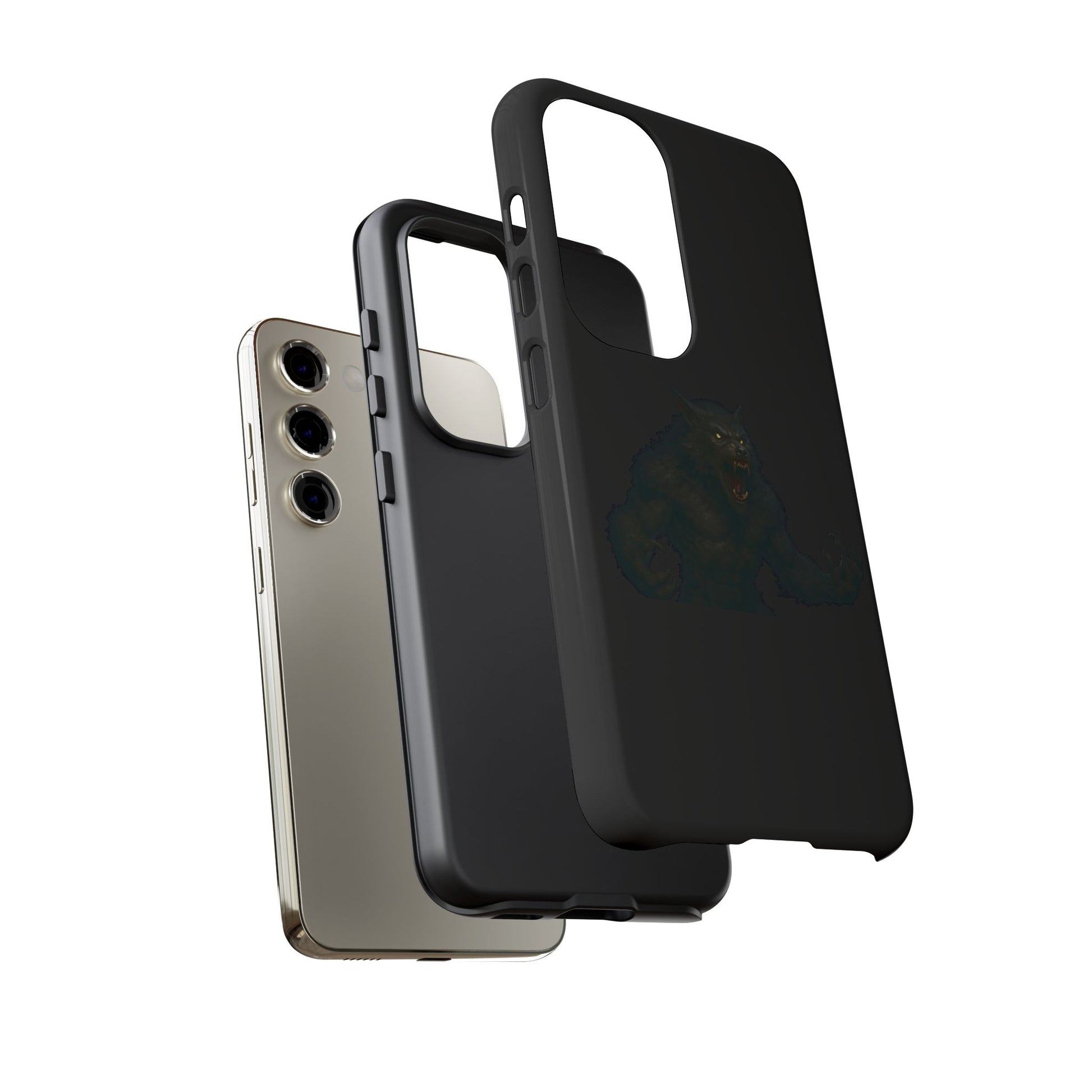 Werewolf phone case with dark monster graphic, durable protective design for smartphones, by Printify.