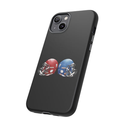 Red and blue football helmet tough phone case for iPhone, protective Printify cover with detailed helmet design.