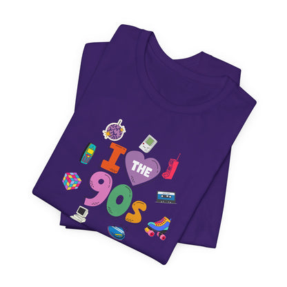I  Love the 90's Short Sleeve Tee - Retro Graphic Tee, Vintage Style Shirt, Perfect for Casual Outings, 90s Nostalgia Apparel