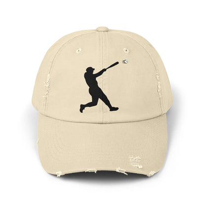 Distressed baseball cap with silhouette batter design, casual hat style from Printify, featuring worn denim look and embroidered detail.