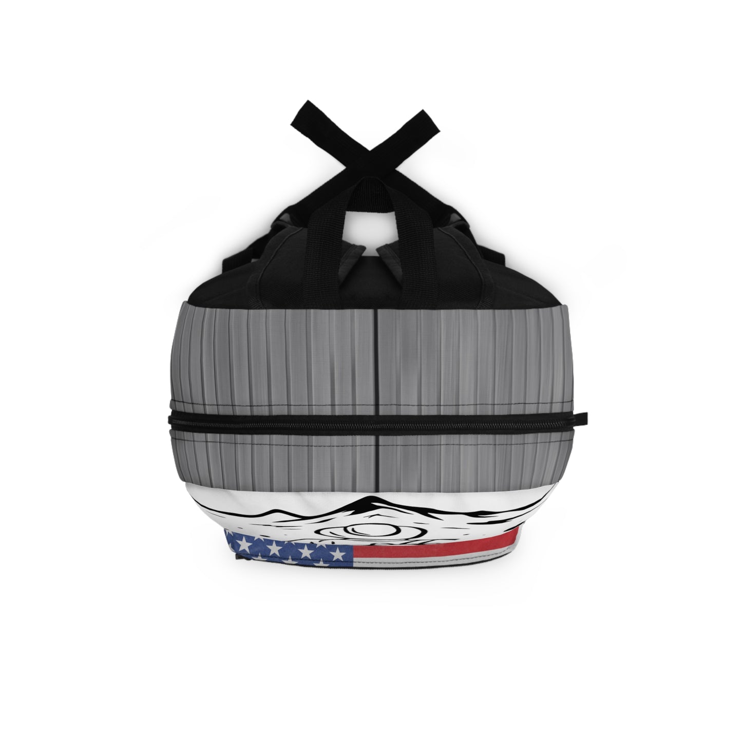 USA flag backpack with patriotic stars and stripes, designed for school, travel, and space enthusiasts, by Printify.