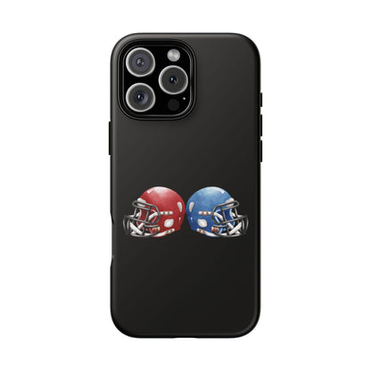 Red and blue football helmet tough phone case for iPhone, protective and stylish sports-themed cover by Printify.