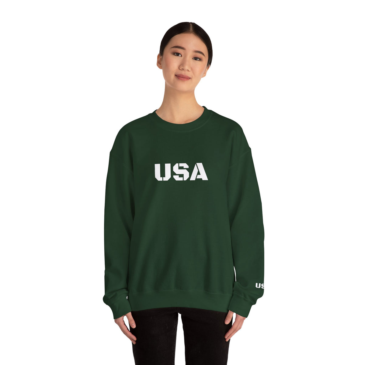 Printify USA crewneck sweatshirt featuring patriotic design, cozy fit, perfect for all seasons, ideal gift for patriotic celebrations.