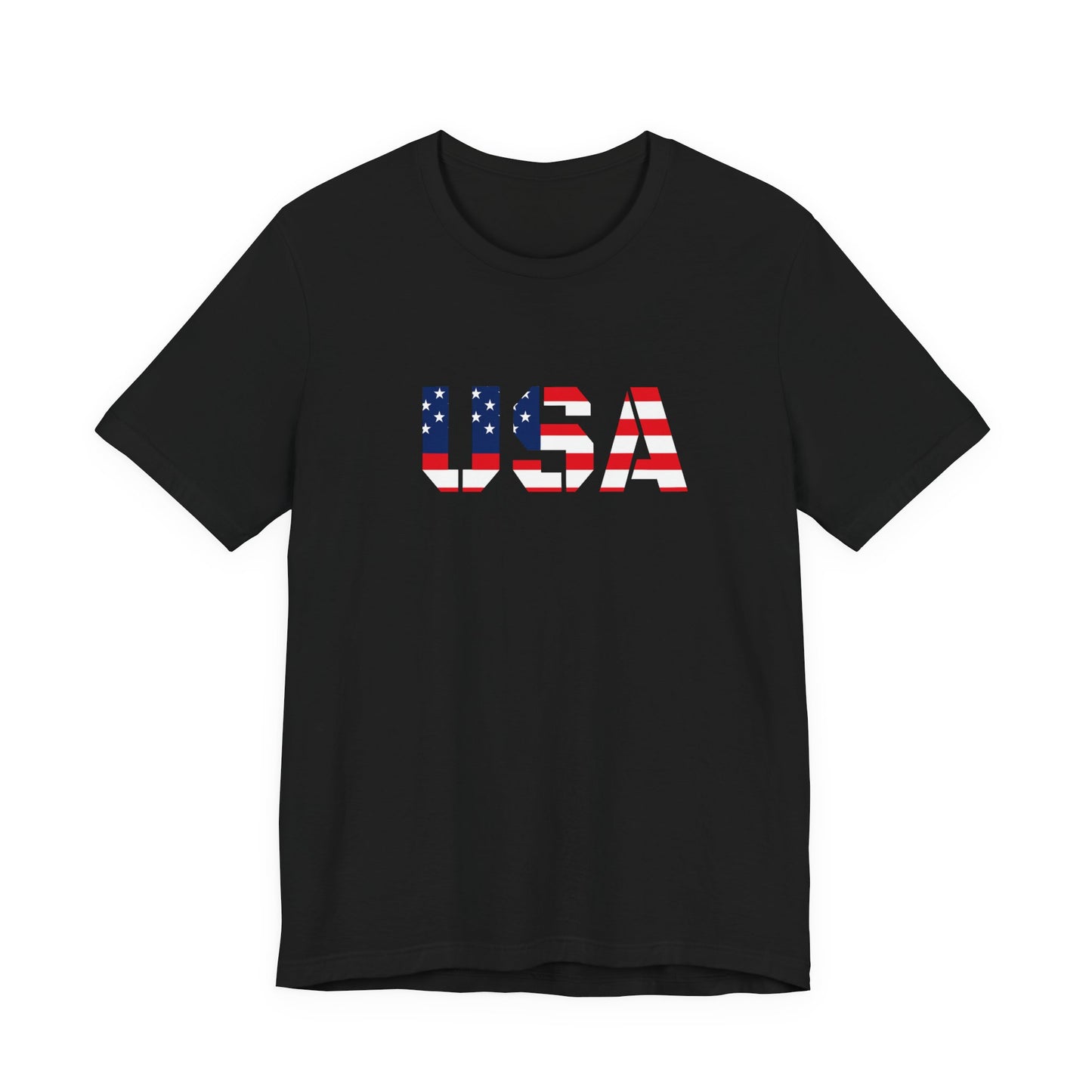 USA Flag Text Tee — Patriotic Fourth of July T-Shirt