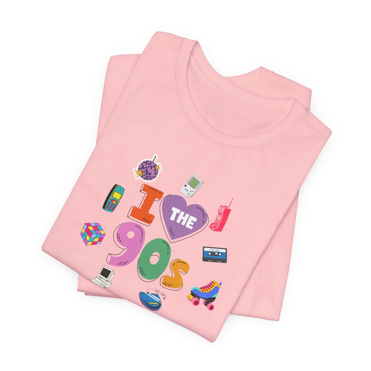 I  Love the 90's Short Sleeve Tee - Retro Graphic Tee, Vintage Style Shirt, Perfect for Casual Outings, 90s Nostalgia Apparel