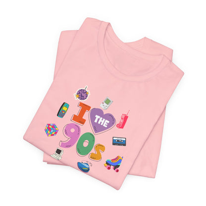 I  Love the 90's Short Sleeve Tee - Retro Graphic Tee, Vintage Style Shirt, Perfect for Casual Outings, 90s Nostalgia Apparel