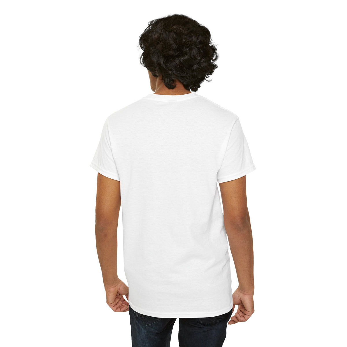 Graphic Tee by Printify featuring a dripping lips bite design with "hmm..." on a black T-shirt, close-up of the printed graphic.