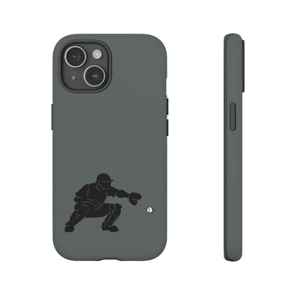 Printify baseball catcher phone case with tough, protective cover featuring a detailed baseball glove and catcher design on a smartphone.