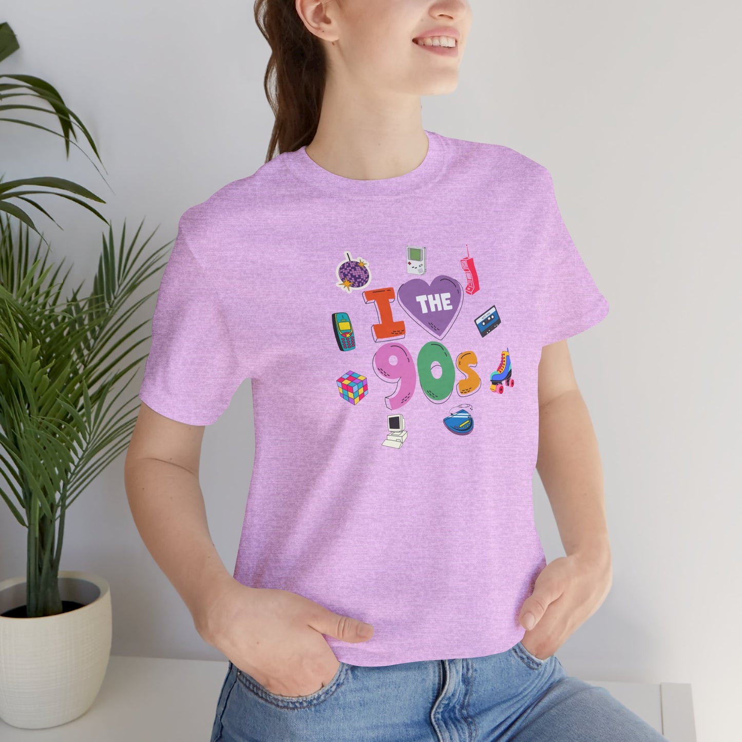 I  Love the 90's Short Sleeve Tee - Retro Graphic Tee, Vintage Style Shirt, Perfect for Casual Outings, 90s Nostalgia Apparel