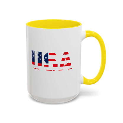 USA Flag Accent Coffee Mug — Patriotic 11/15oz Ceramic Coffee Cup