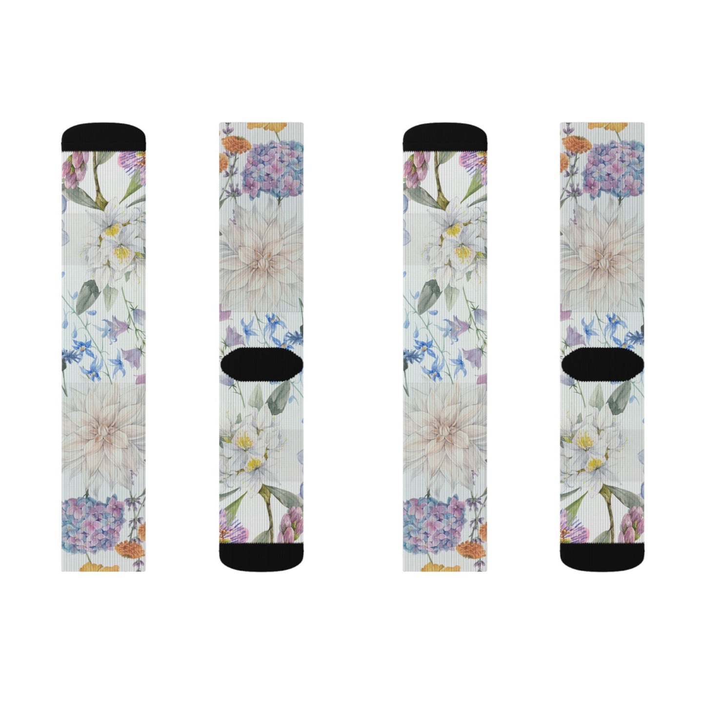 Watercolor Wildflower Socks | Floral Crew Socks, Pastel Garden Print