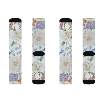 Watercolor Wildflower Socks | Floral Crew Socks, Pastel Garden Print