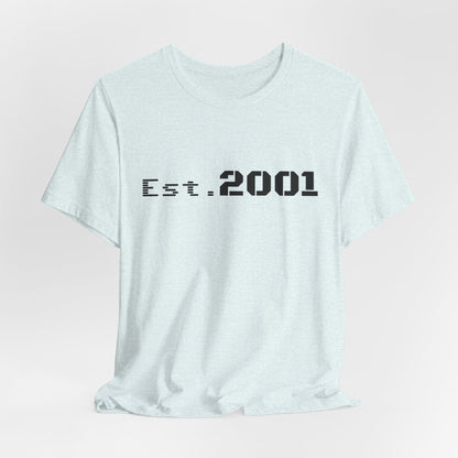 Retro minimalist Est. 2001 graphic T-shirt by Printify featuring a clean design and birth year text on a casual tee.