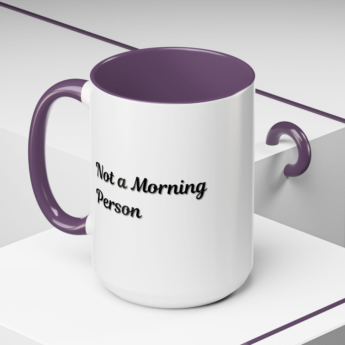 Ceramic coffee mug with "Not a Morning Person" print, 11oz or 15oz size, by Printify, displayed on a neutral background.