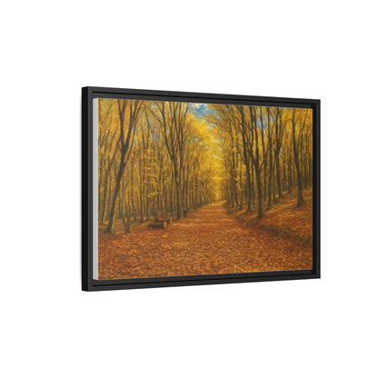 Autumn Forest Path matte canvas framed wall art by Printify showing a scenic forest trail in fall colors