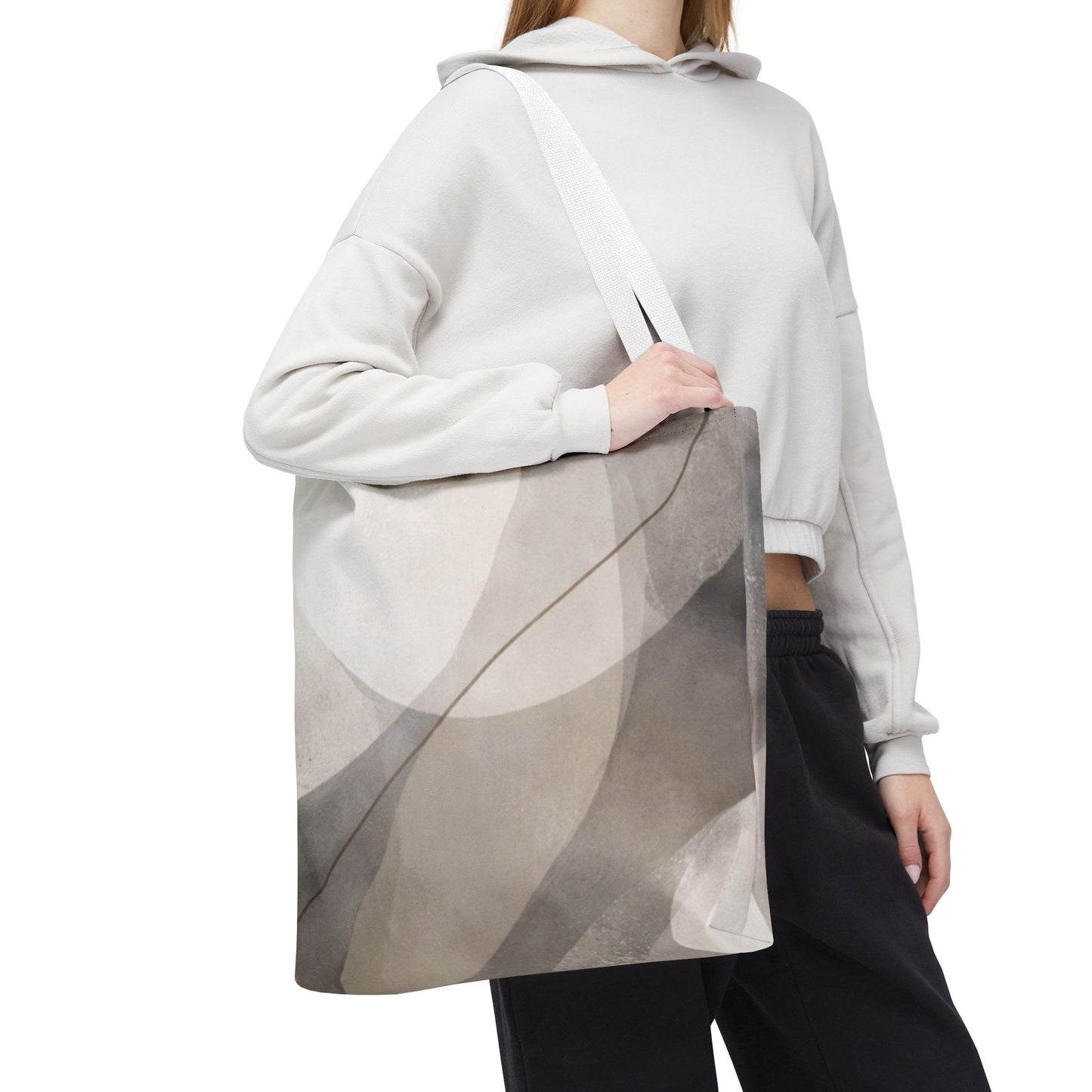 Neutral Abstract Watercolor Waves Tote Bag | All-Over Print