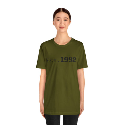Retro vintage Est. 1992 T-shirt by Printify featuring classic design and comfortable fit, perfect for celebrating birth year.