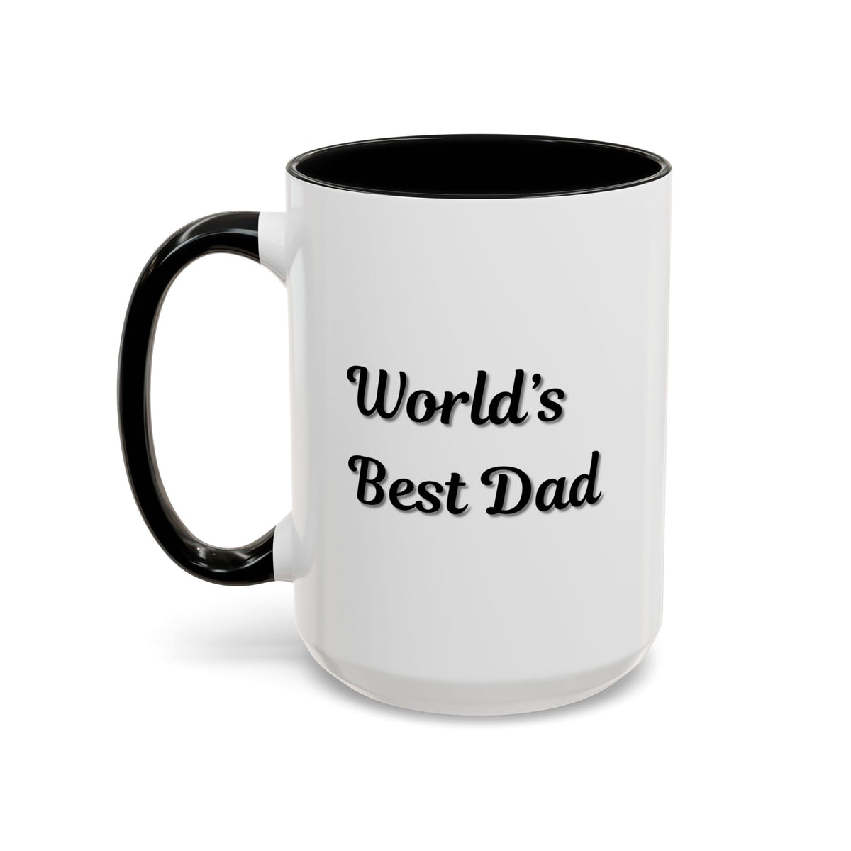 Black trim coffee mug with "World's Best Dad" inscription, 11oz or 15oz size, by Printify, shown with a clean white background.