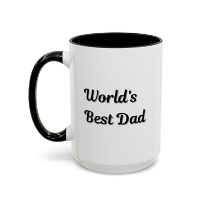 Black trim coffee mug with "World's Best Dad" inscription, 11oz or 15oz size, by Printify, shown with a clean white background.