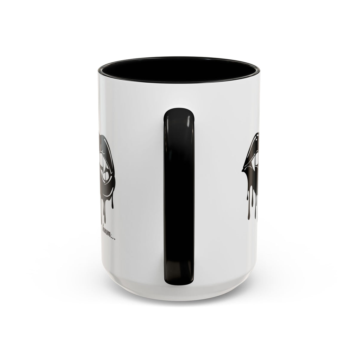 Black Dripping Bite Coffee Mug by Printify, 11oz or 15oz size, featuring a dripping bite design on ceramic surface.