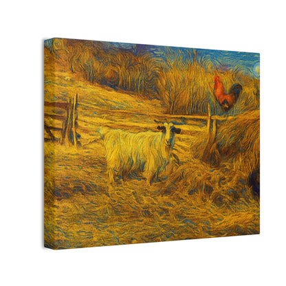 Rustic Farmhouse Canvas Print with Goat and Rooster, Country Decor, Animal Art, Gift for Farmers, Farmhouse Wall Art, Rustic Home Decor