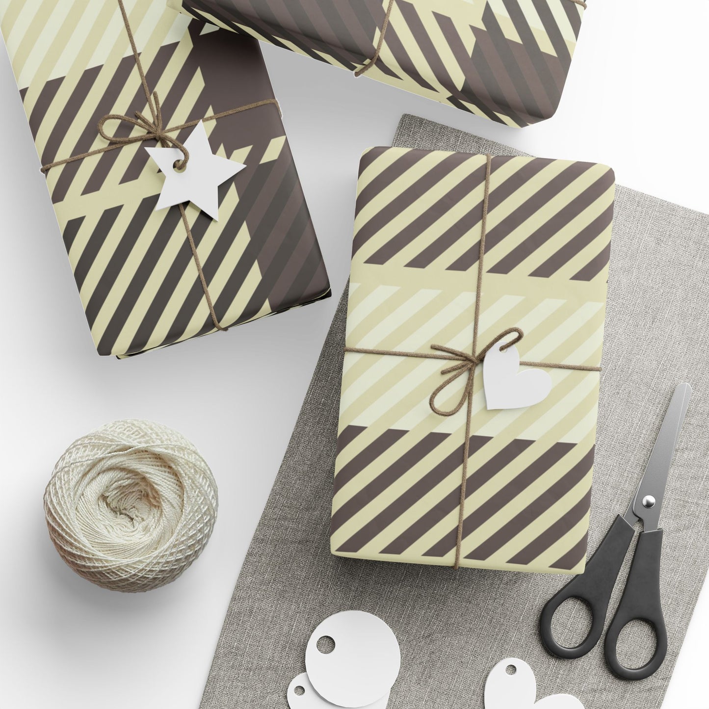 Plaid Stripe Wrapping Paper Roll — Neutral Black & Cream Gift Wrap