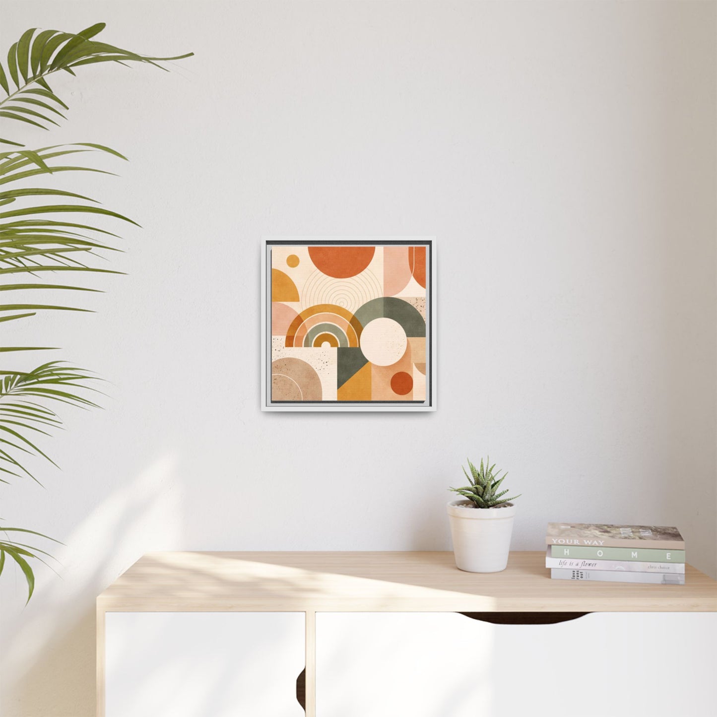 Abstract Terracotta Geometric Rainbow Matte Canvas Framed