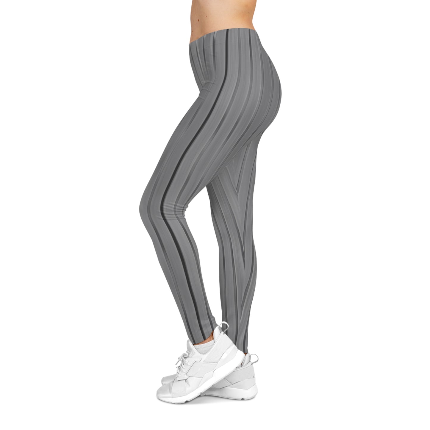 Women's gray pleated texture leggings with all-over print, casual style, featuring a stylish printed design from Printify.