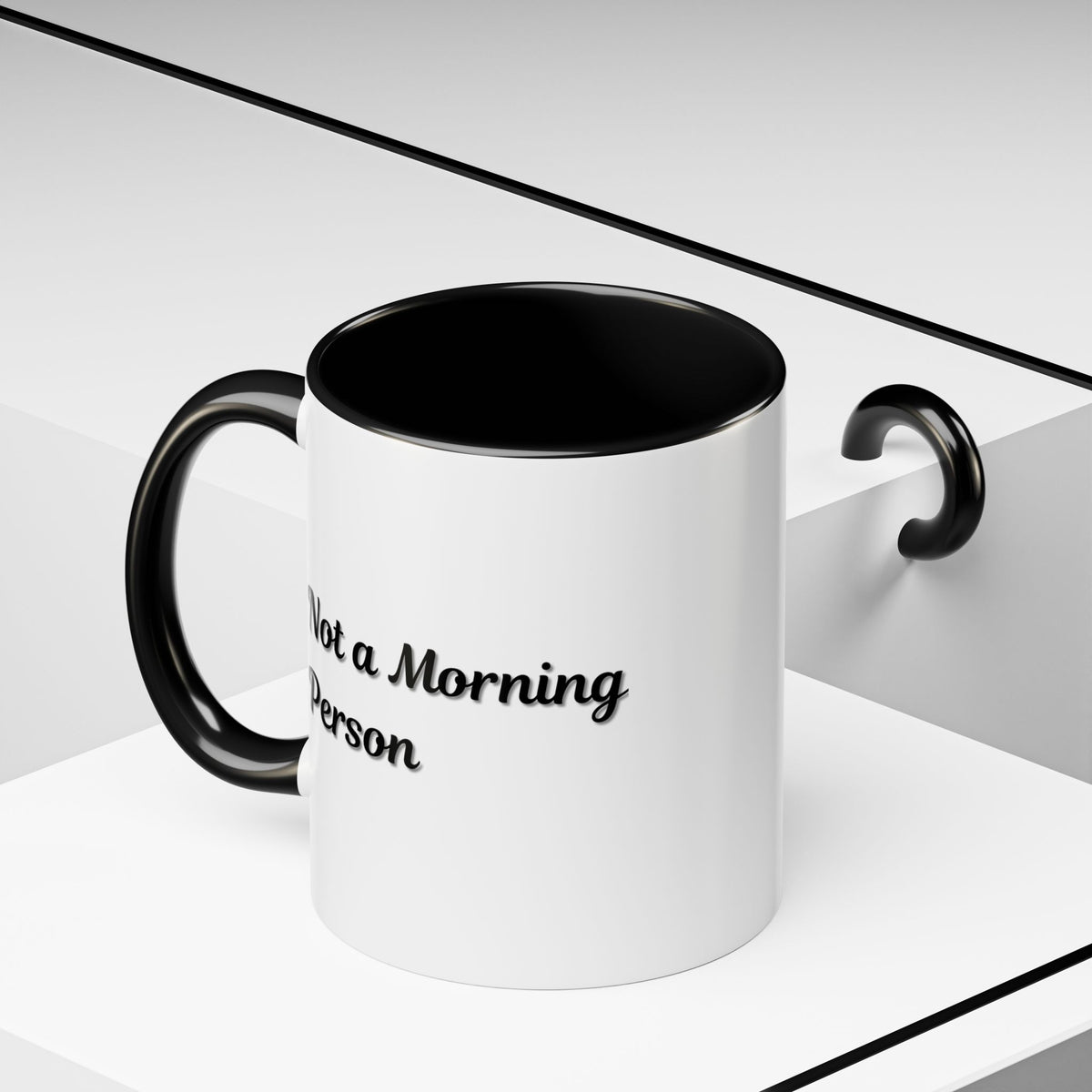 Ceramic accent coffee mug with "Not a Morning Person" print, 11oz or 15oz size, by Printify, featuring a humorous design.