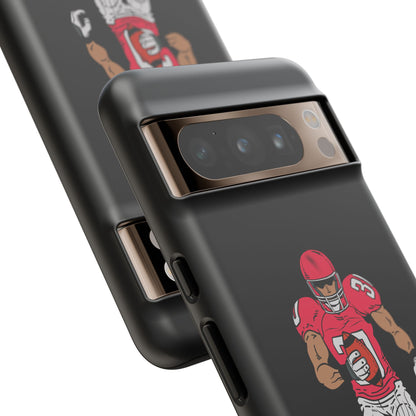 Black football player tough phone case for iPhone, with sports design and protective features from Printify.