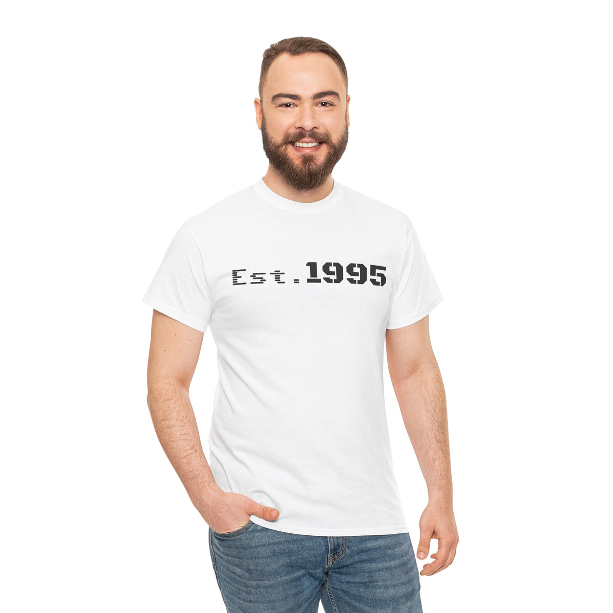 Vintage Est. 1995 T-shirt by Printify featuring minimalist design and birthday theme, shown in a casual front view.