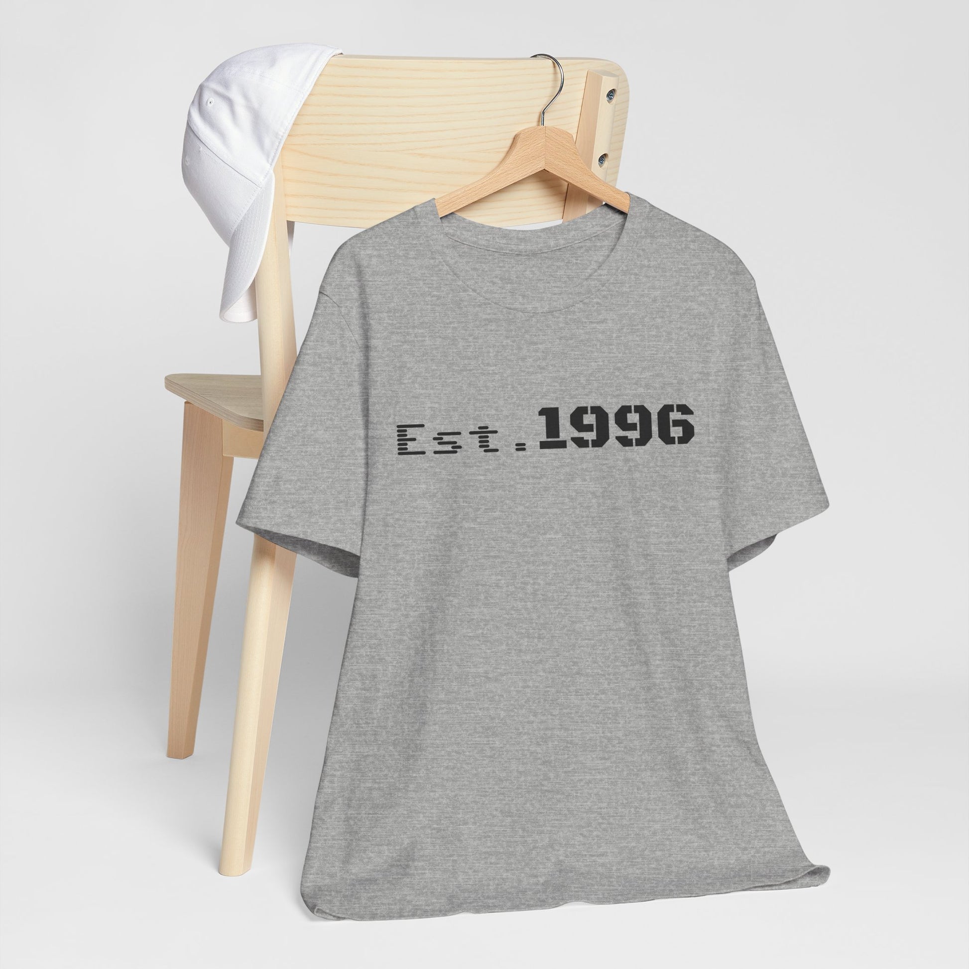 Vintage Est. 1996 T-shirt by Printify featuring a classic design, perfect as a birth year birthday gift.