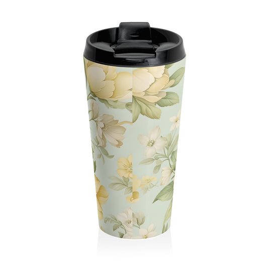 Yellow dogwood floral 15oz insulated stainless steel travel mug - view 2