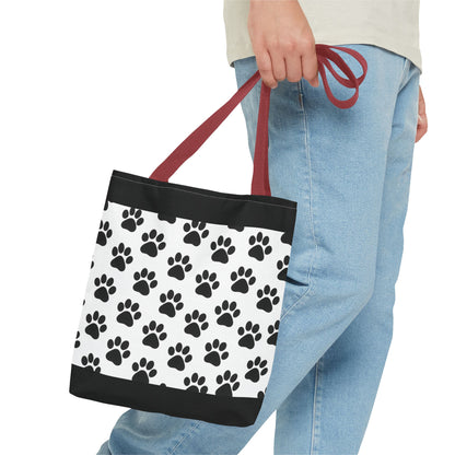 Eco-friendly tote bag with paw print design from Printify, perfect for dog and cat lovers, made from sustainable materials.
