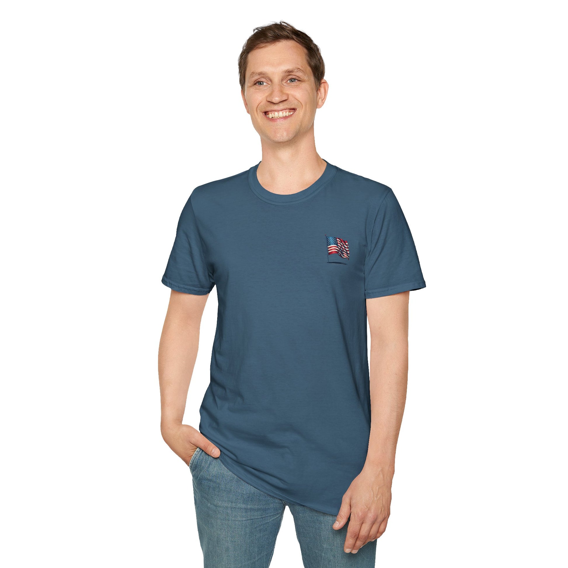 Patriotic Unisex Softstyle T-Shirt, American Flag Tee, USA Pride Shirt, Perfect for Independence Day, Casual Wear - TRV