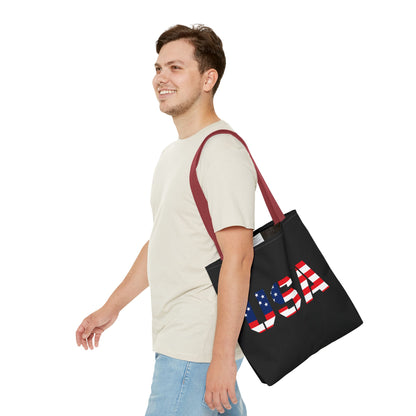 Reusable patriotic USA flag tote bag by Printify, perfect for summer carryall and 4th of July celebrations, showing vibrant flag design.