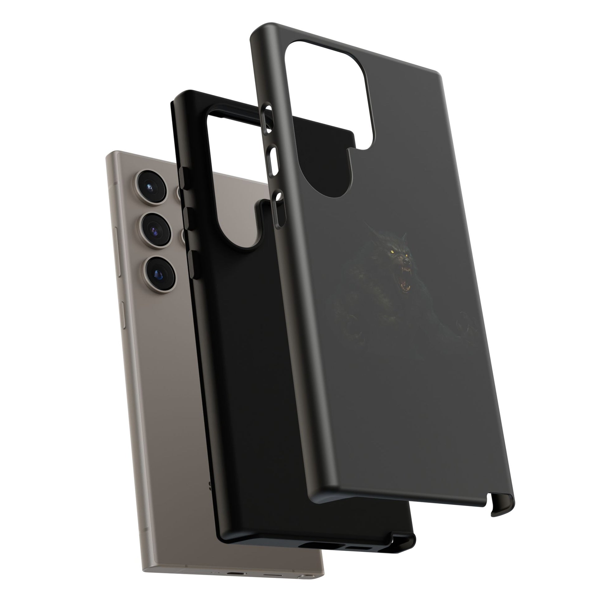 Dark monster graphic werewolf phone case by Printify, rugged protective cover for smartphones featuring a fierce werewolf design.