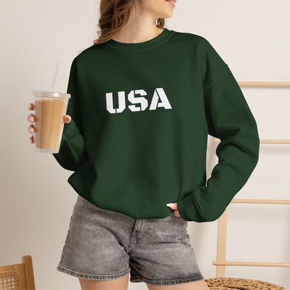 Printify USA crewneck sweatshirt featuring patriotic design, cozy fit, perfect for all seasons, casual and comfortable apparel.