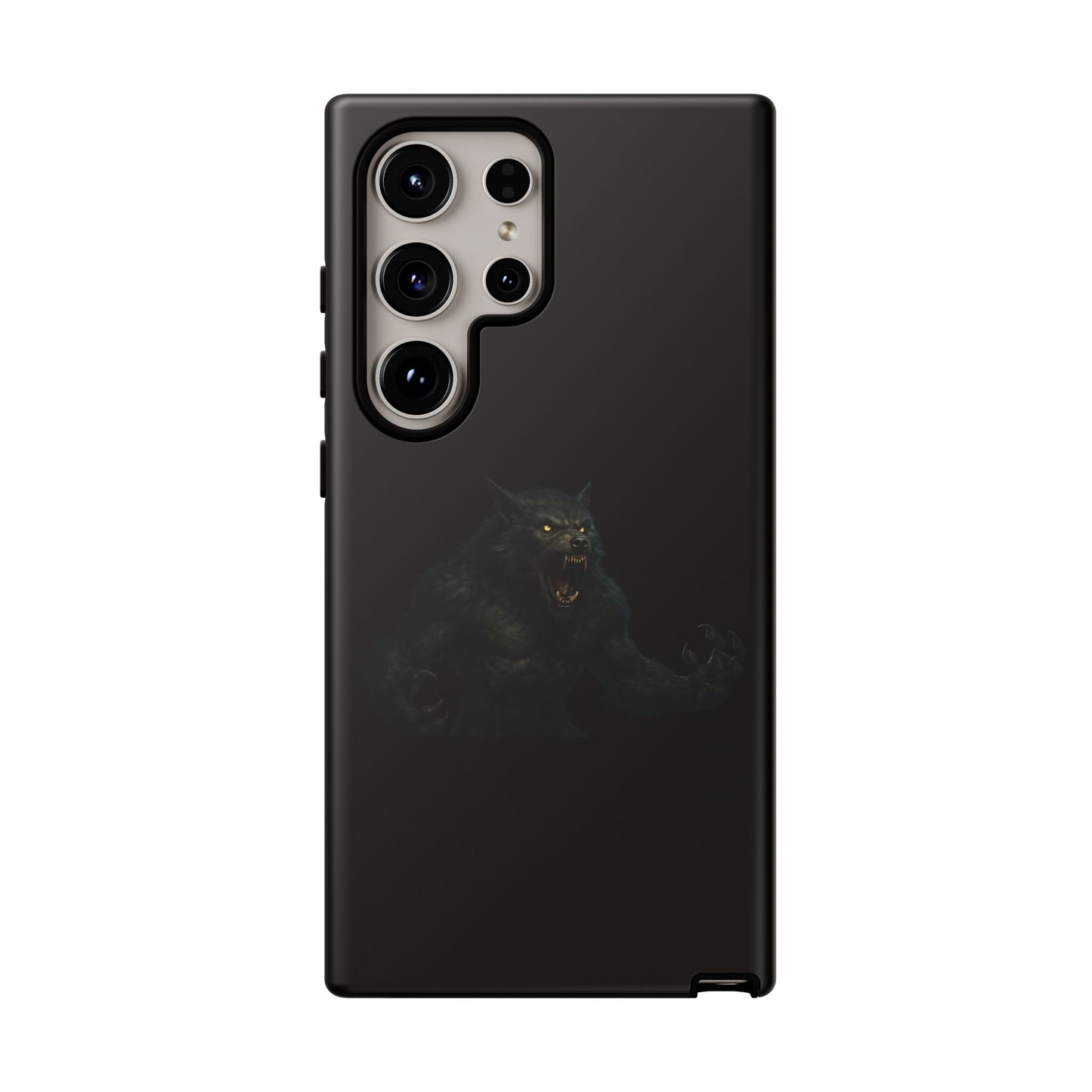 Dark werewolf graphic phone case by Printify, featuring a tough, protective design with a fierce monster illustration.