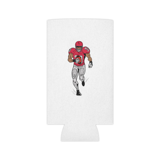 Football player can cooler from Printify, tailgating beverage koozie with football-themed design and vibrant colors.