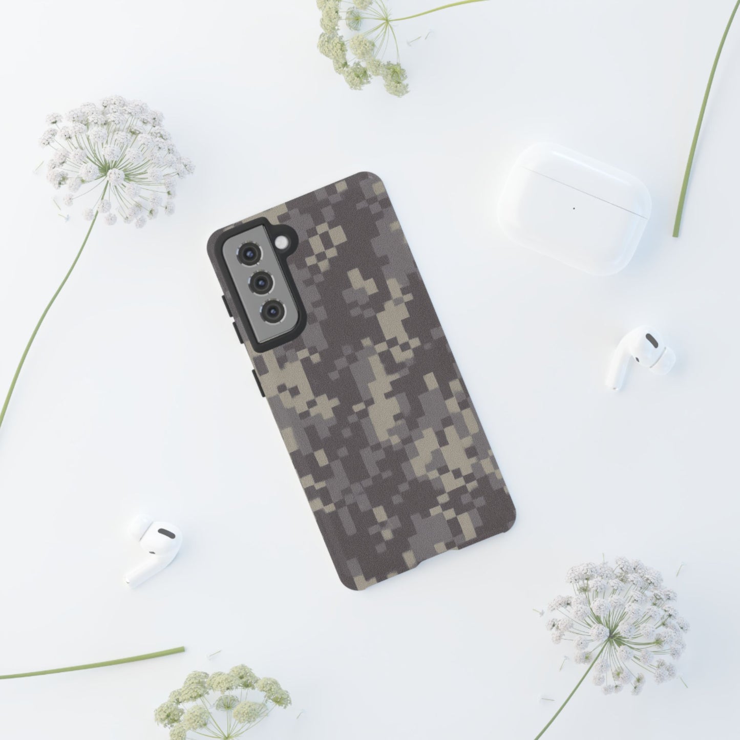 Rugged digital camo print phone case by Printify, durable protective cover for smartphones with tough camouflage design.
