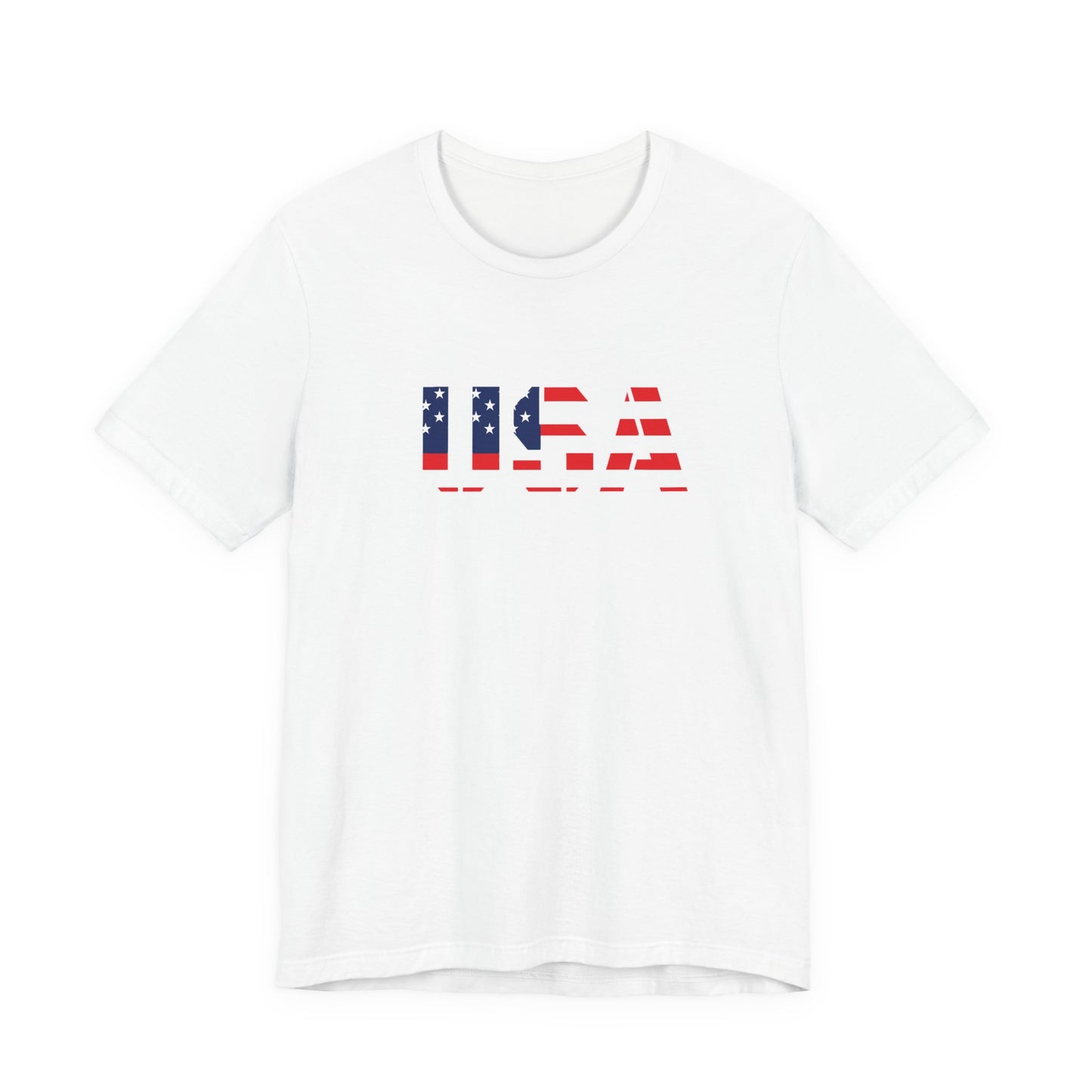 USA Flag Text Tee — Patriotic Fourth of July T-Shirt